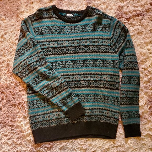 Carbon Mens Black and Teal Knit Swearter - Picture 1 of 2